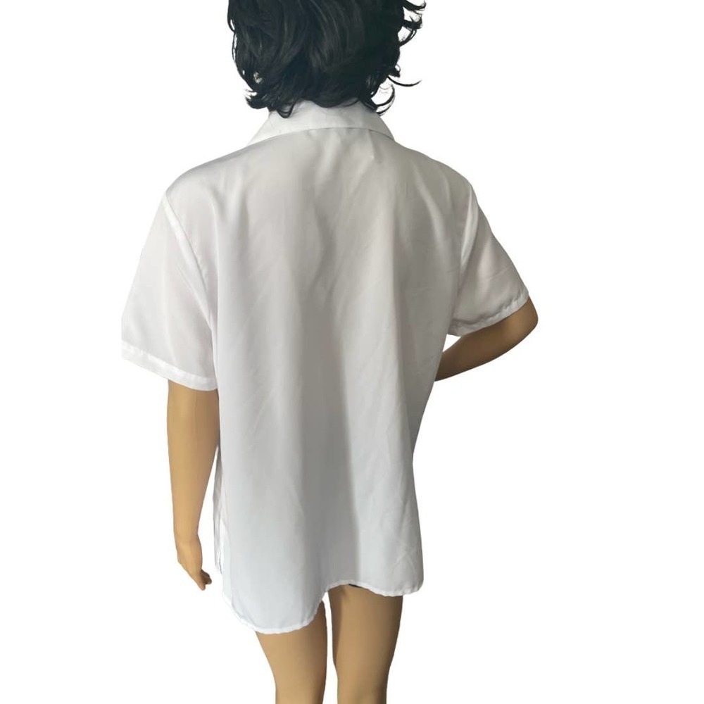 Solid Lapel Neck Button Front Blouse - image 3